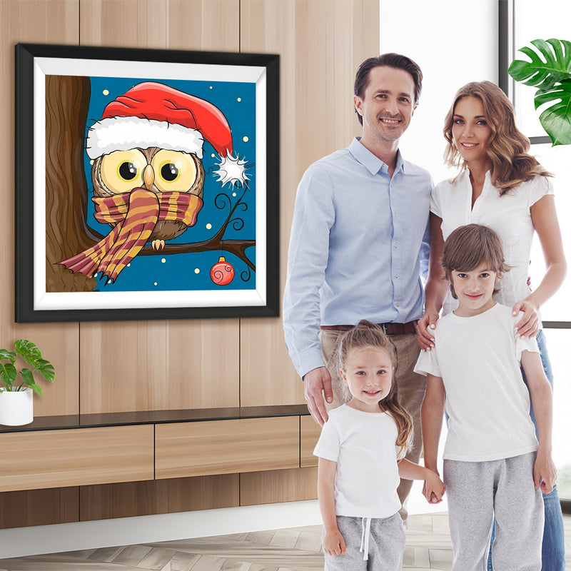 Mignon Hibou Cartoon de Noël Fête Broderie Diamant