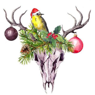 Cerf et Oiseau avec Boules Colorées de Noël Broderie Diamant