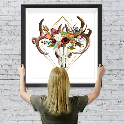 Squelette Cerf et Couronne des Roses Broderie Diamant