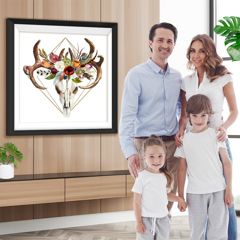Squelette Cerf et Couronne des Roses Broderie Diamant