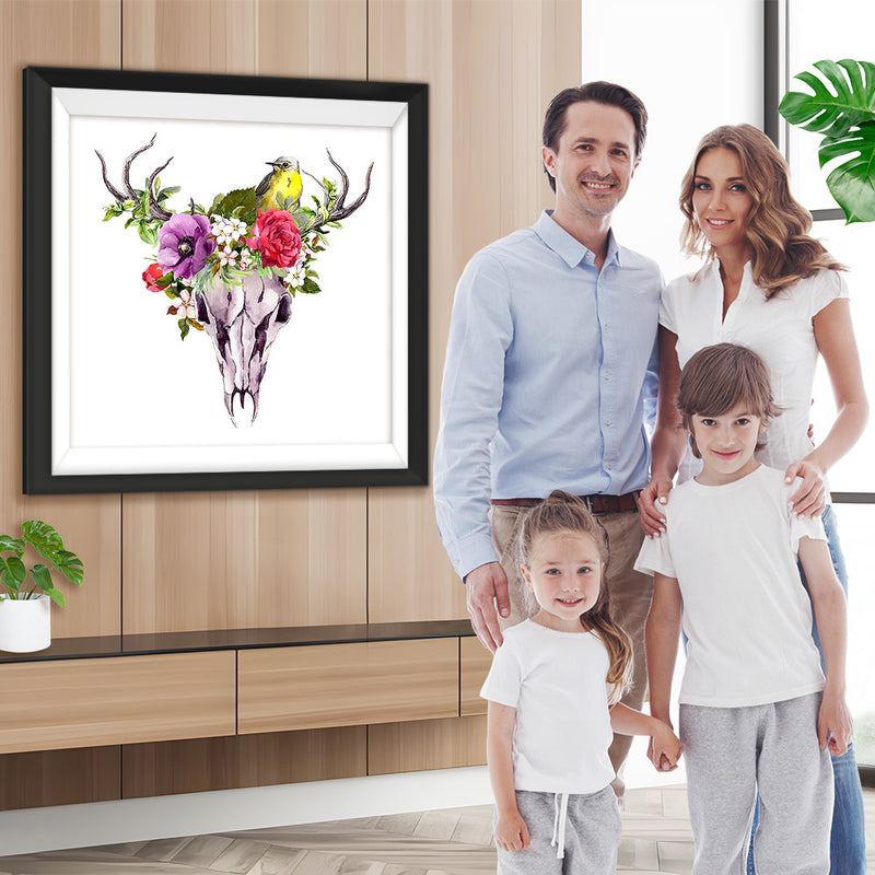 Squelette de Cerf et Couronne des Fleurs Broderie Diamant