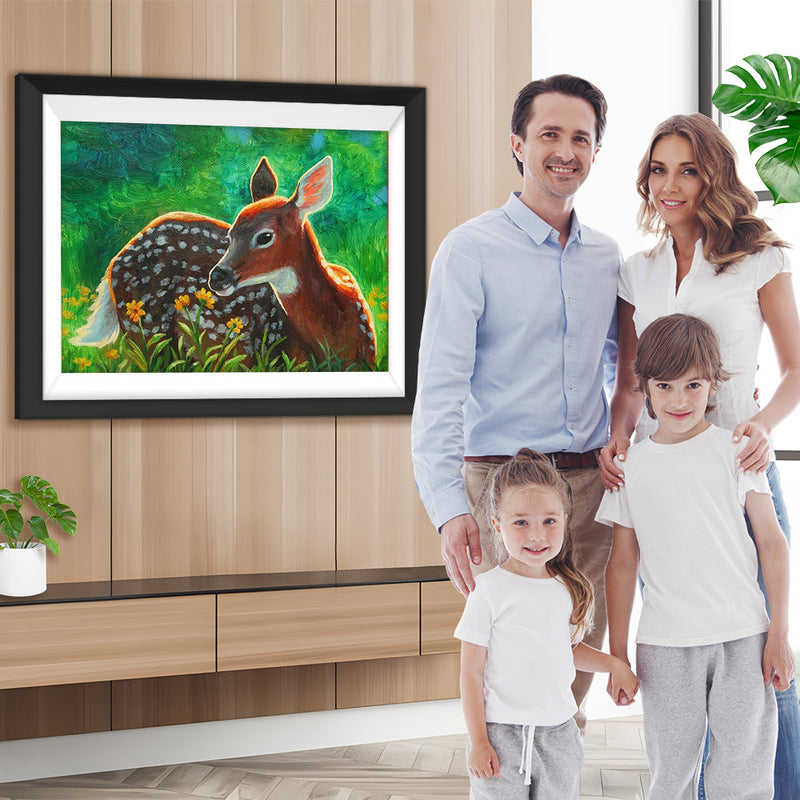 Cerf Sika sur la Pelouse Broderie Diamant