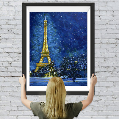 Tour Eiffel dans la Nuit Neigée Broderie Diamant