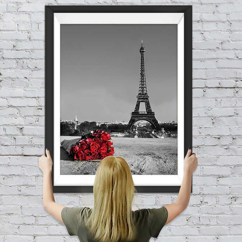 Rose Rouge et Tour Eiffel Broderie Diamant