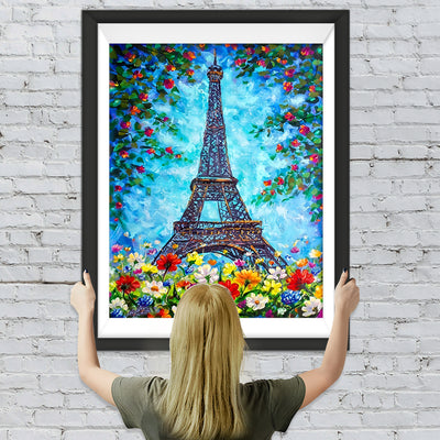 Tour Eiffel et les Fleurs Broderie Diamant