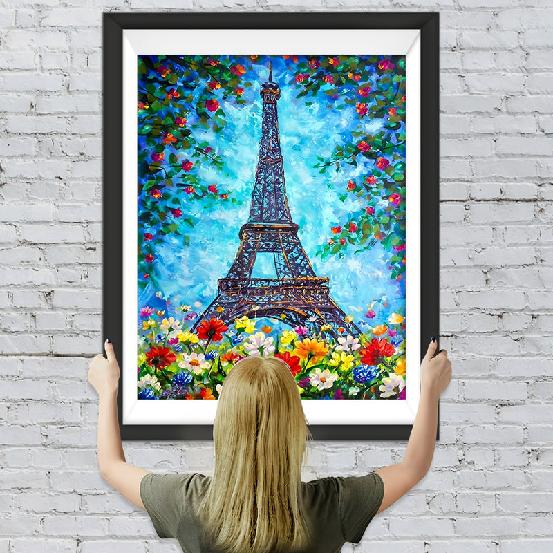 Tour Eiffel et les Fleurs Broderie Diamant