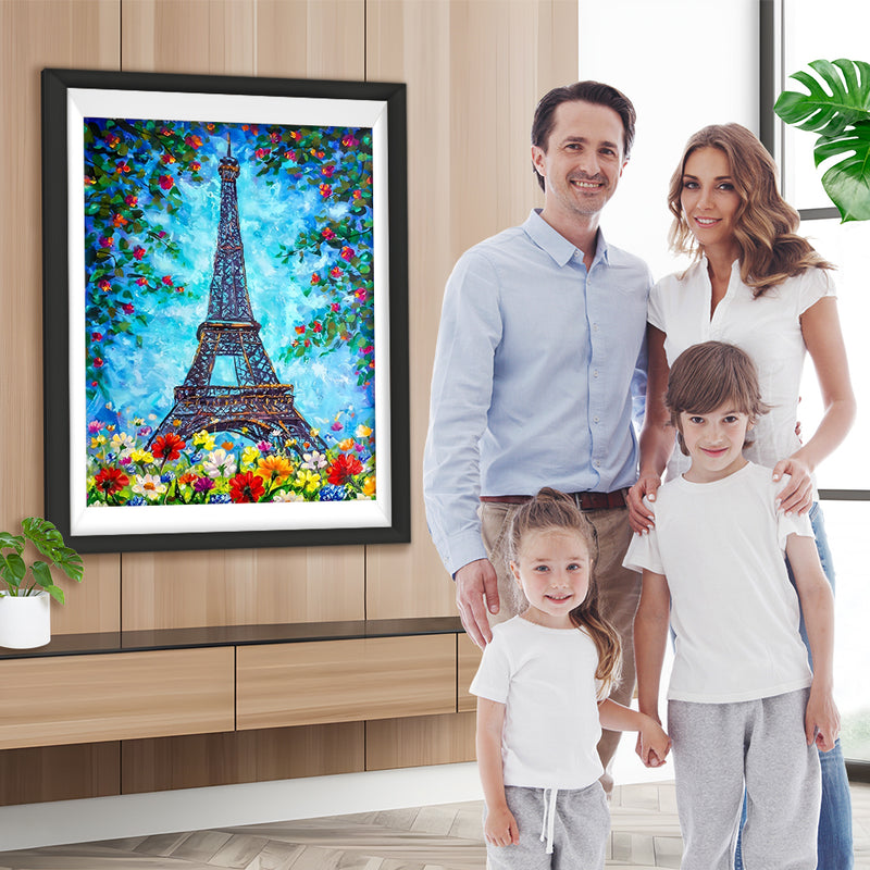 Tour Eiffel et les Fleurs Broderie Diamant