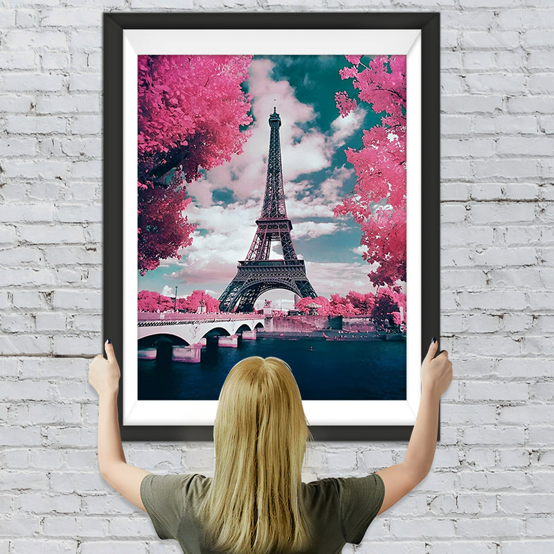 Eiffel et Arbre Rose Broderie Diamant