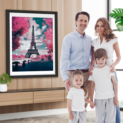 Eiffel et Arbre Rose Broderie Diamant
