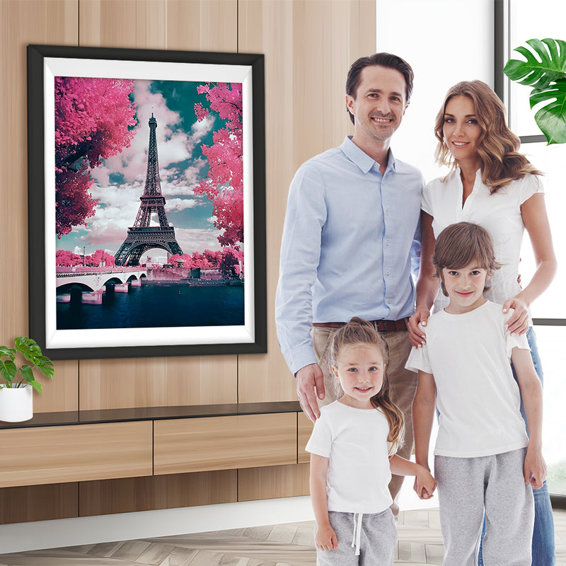 Eiffel et Arbre Rose Broderie Diamant
