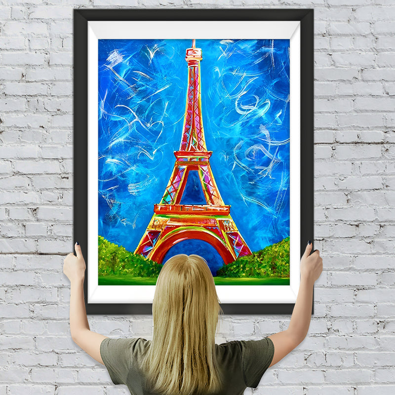 Eiffel Rouge et le Ciel Bleu Broderie Diamant