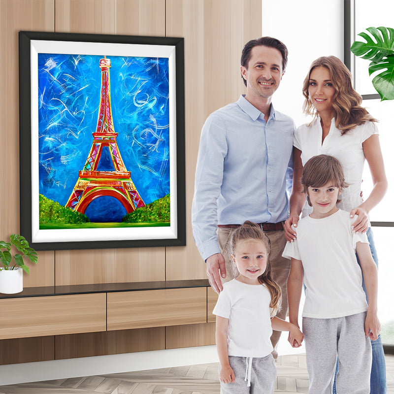 Eiffel Rouge et le Ciel Bleu Broderie Diamant