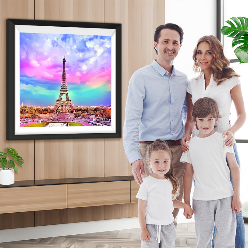 Eiffel et Nuages Colorés Broderie Diamant