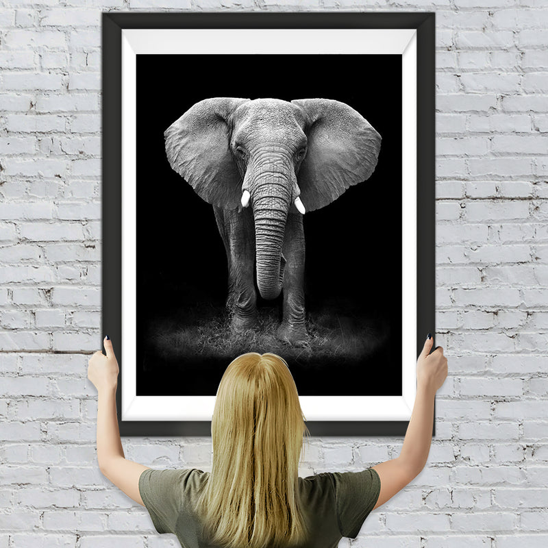Grand Éléphant Noir et Blanc Broderie Diamant