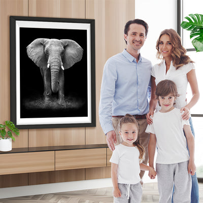 Grand Éléphant Noir et Blanc Broderie Diamant