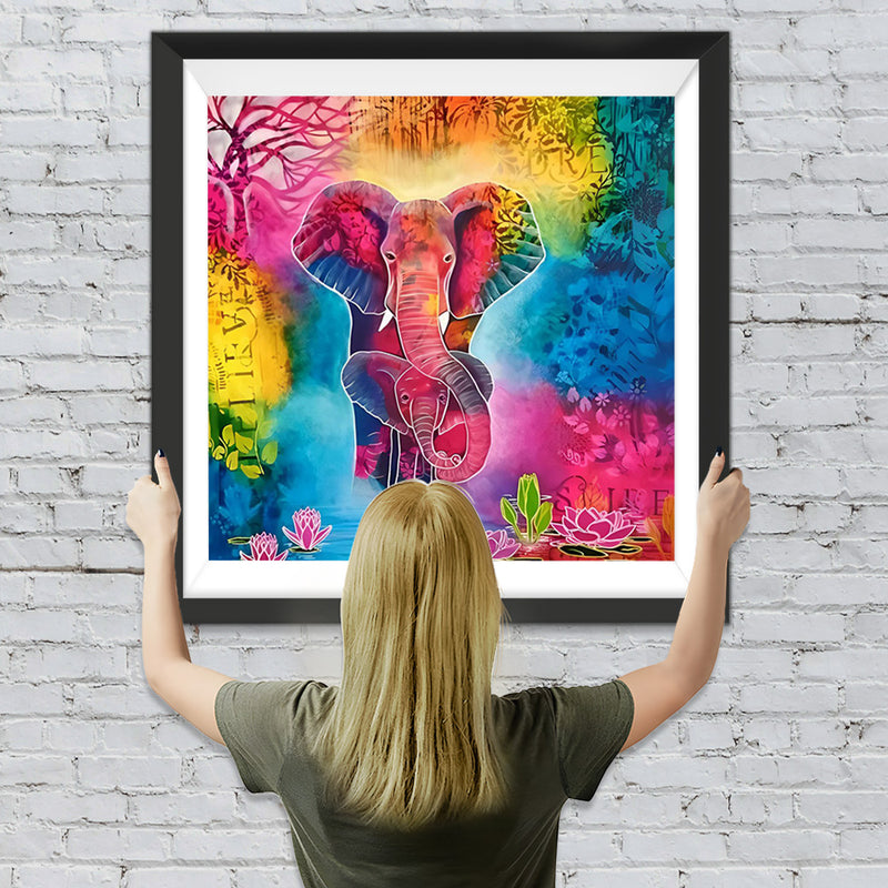 Éléphants Colorés et Lotus Broderie Diamant