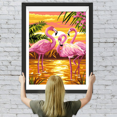 Flamants et le Soleil Couchant Broderie Diamant