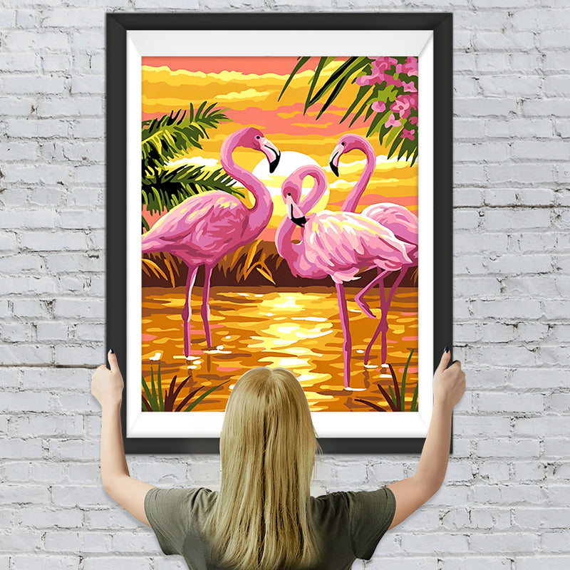 Flamants et le Soleil Couchant Broderie Diamant