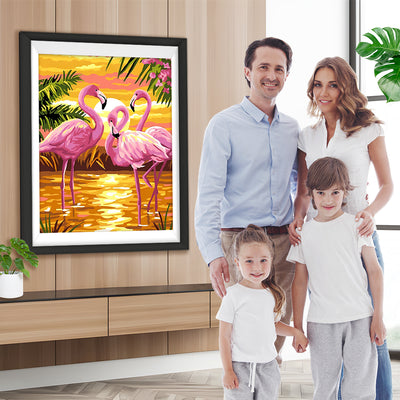 Flamants et le Soleil Couchant Broderie Diamant