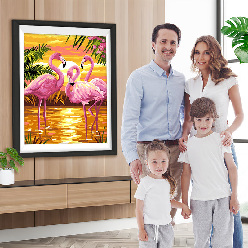 Flamants et le Soleil Couchant Broderie Diamant
