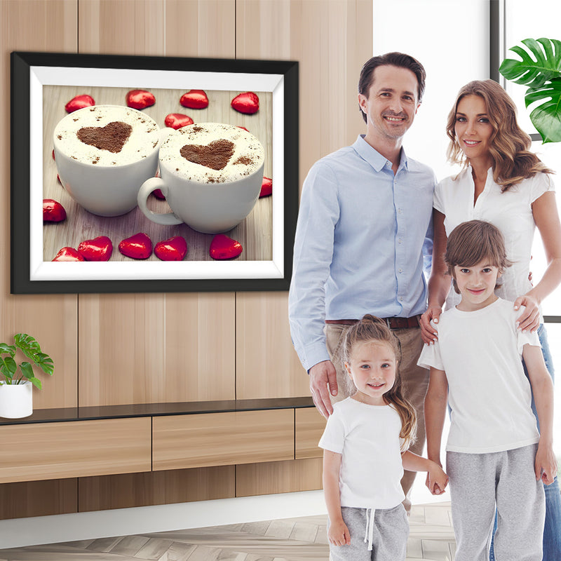 Café et Coeurs Rouges Broderie Diamant