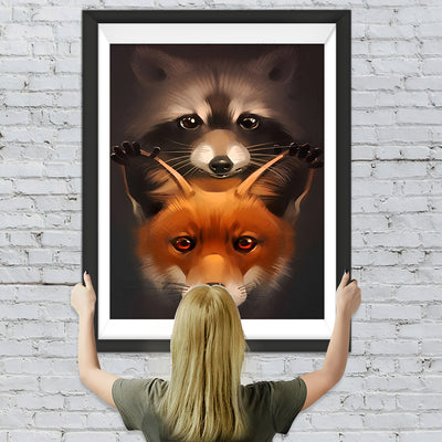 Renard Roux et Racoon Broderie Diamant