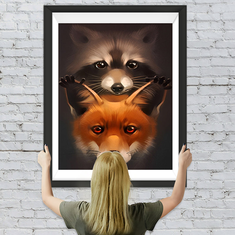 Renard Roux et Racoon Broderie Diamant