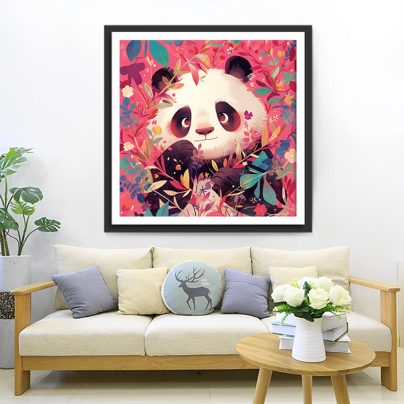 Panda sur Le Fond Rose Broderie Diamant