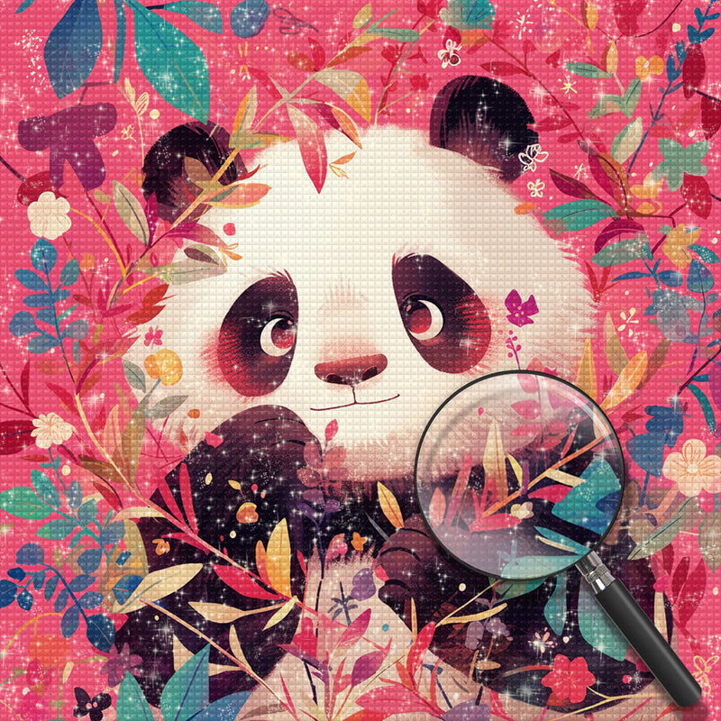 Panda sur Le Fond Rose Broderie Diamant