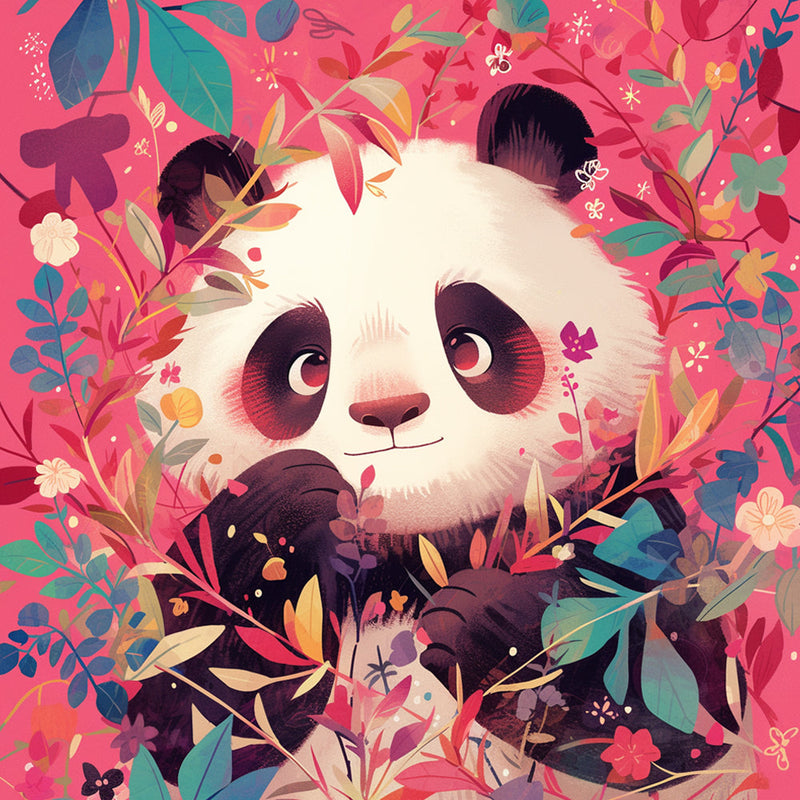 Panda sur Le Fond Rose Broderie Diamant