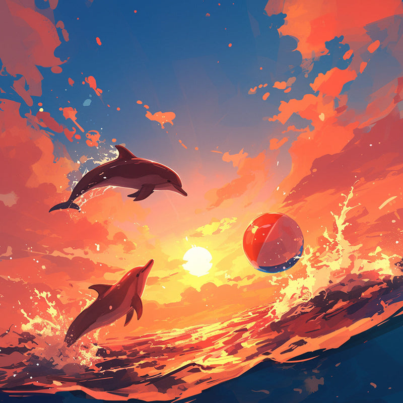 Dauphins au Coucher du Soleil Broderie Diamant