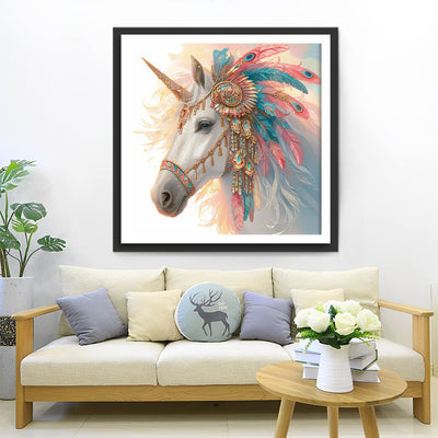 Licorne à Décor en Plumes Broderie Diamant