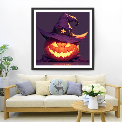 Lampe de Citrouille d'Hallween Avec Un Chapeau Broderie Diamant