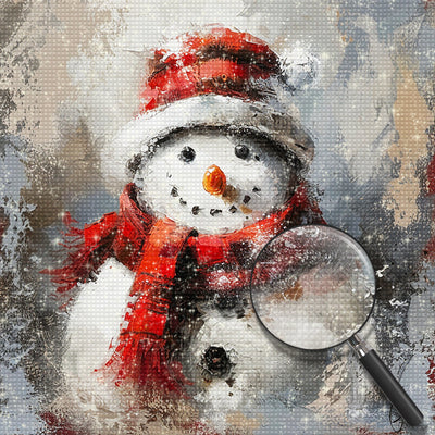 Bonhomme de Neige de Noël Avec Chapeau Rouge et Écharpe Broderie Diamant