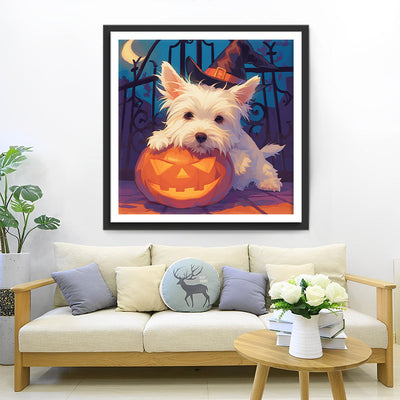 Terrier et Citrouille d'Halloween Broderie Diamant