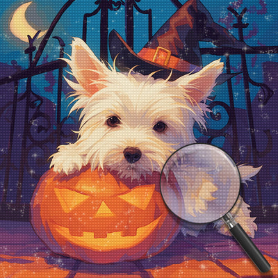 Terrier et Citrouille d'Halloween Broderie Diamant