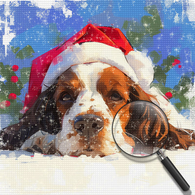 Chiot Avec Chapeau de Noël dans La Neige Broderie Diamant