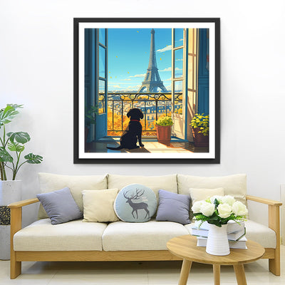 La Tour Eiffel et Chien Broderie Diamant