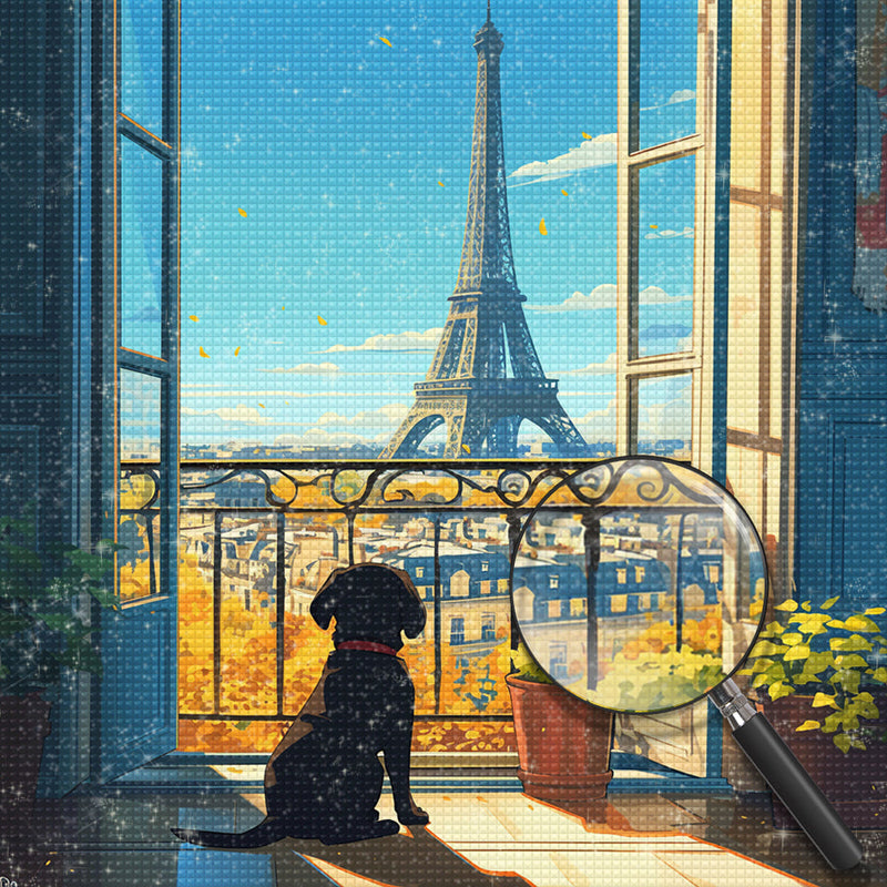 La Tour Eiffel et Chien Broderie Diamant