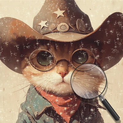 Chat Cow-boy Avec des Lunettes Broderie Diamantg