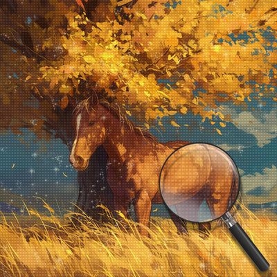 Cheval sous L'Arbre d'Automne Broderie Diamant