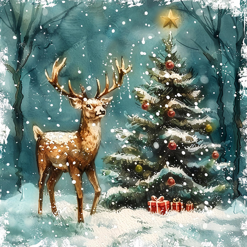 Cerf Neige Noël Broderie Diamant