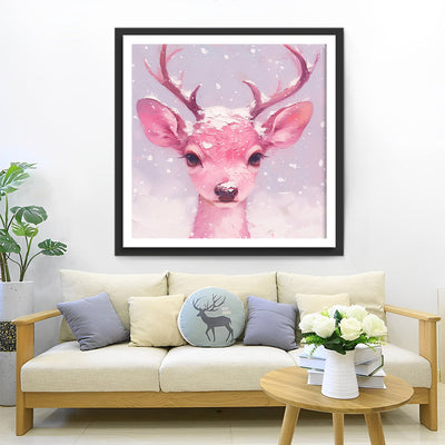 Cerf Rose dans La Neige Broderie Diamant