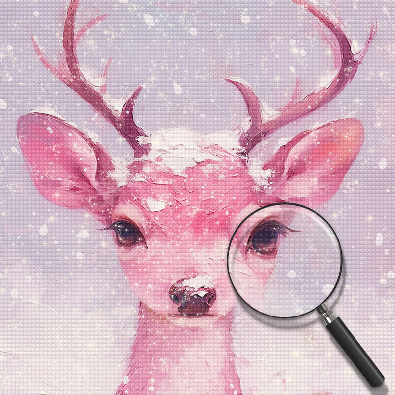 Cerf Rose dans La Neige Broderie Diamant