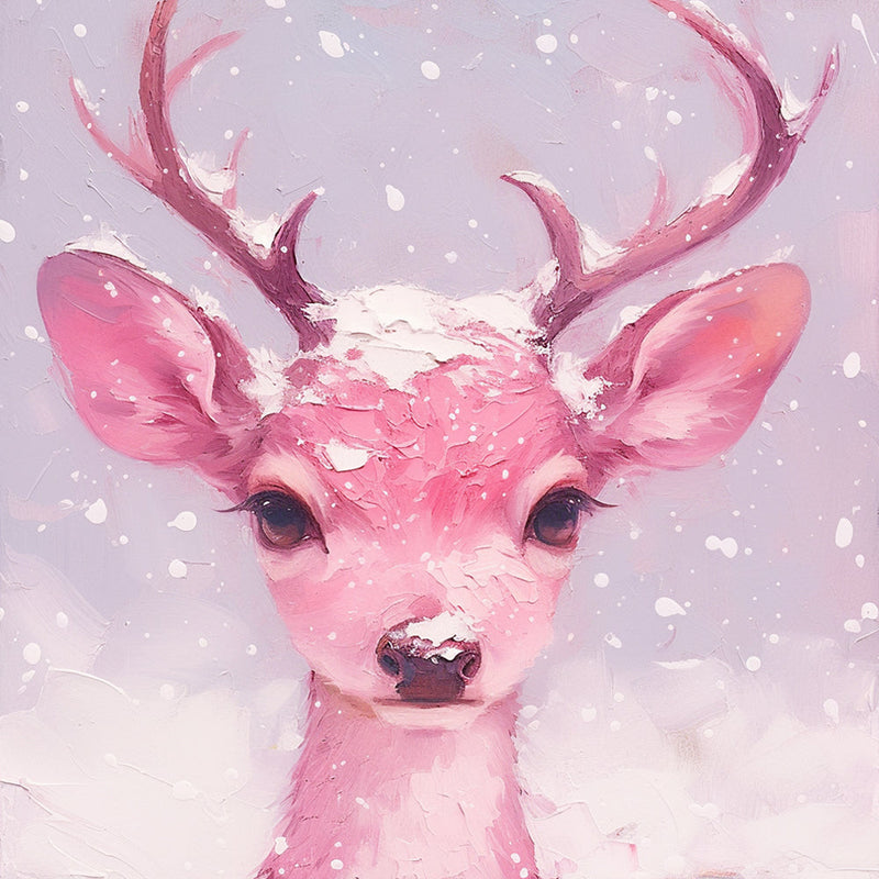 Cerf Rose dans La Neige Broderie Diamant