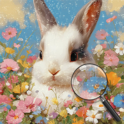 Lapin et Fleurs Broderie Diamant