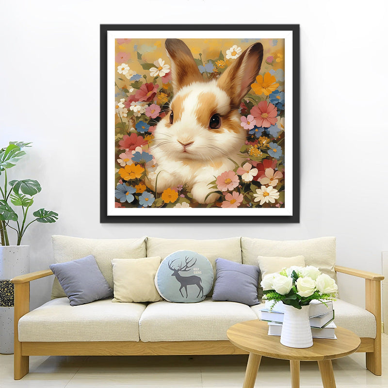 Lapin aux Fleurs Broderie Diamant