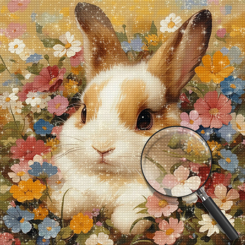 Lapin aux Fleurs Broderie Diamant