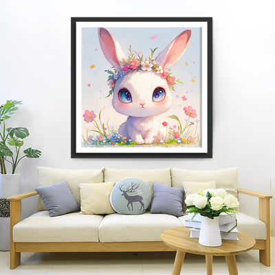 Lapin Blanc Animé aux Grands Yeux Broderie Diamant