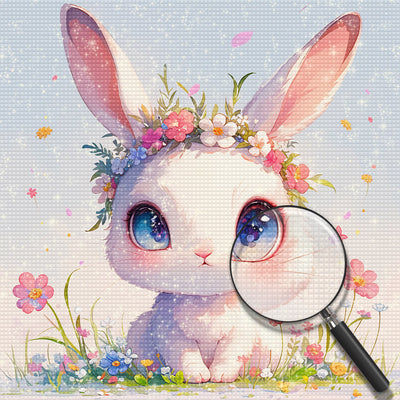 Lapin Blanc Animé aux Grands Yeux Broderie Diamant